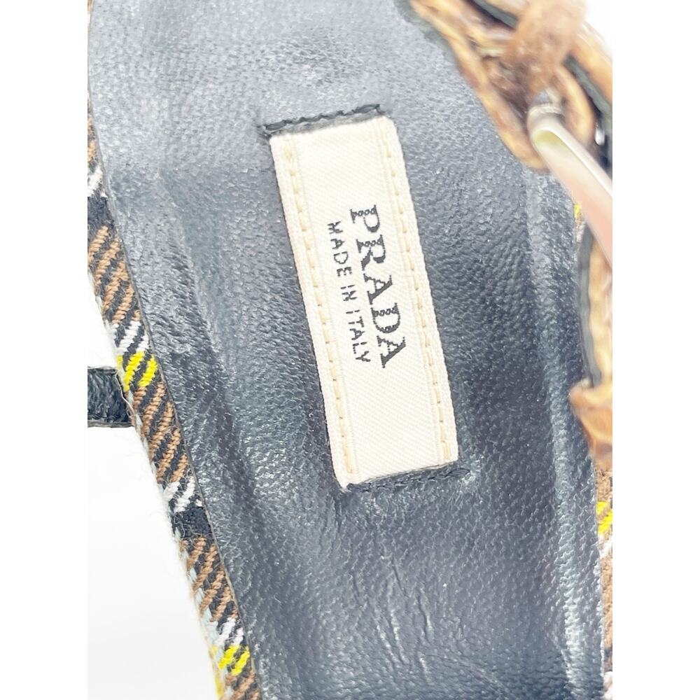 Prada Fall 2004 Runway Brown Yellow Plaid Preppy Sculptural Wedge Sandals IT 35 - Picture 9 of 14